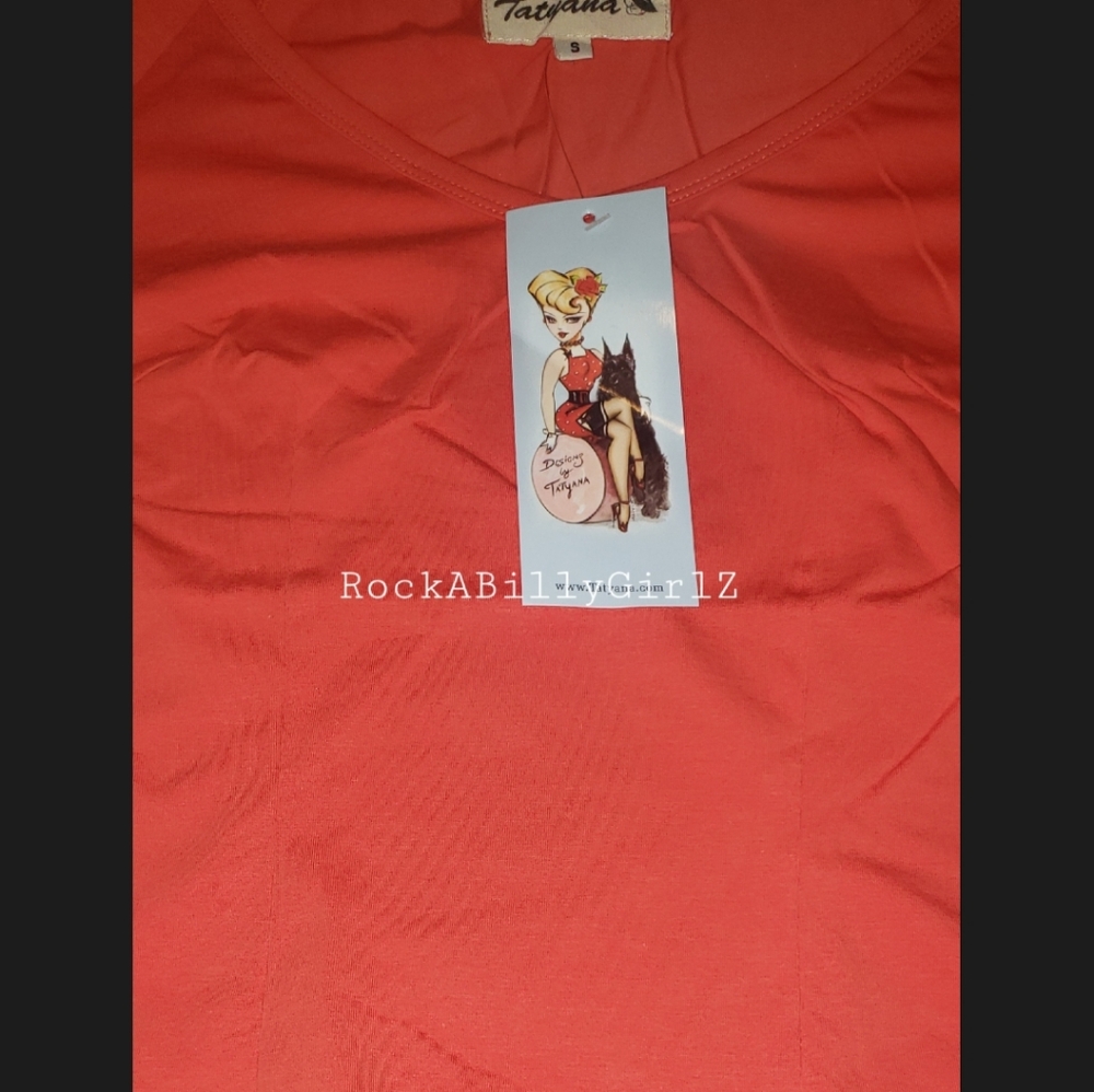 Tatyana Izabella Vintage 1950's Orange Velvet Pinup Blouse w Short Sleeve - Picture 2 of 3